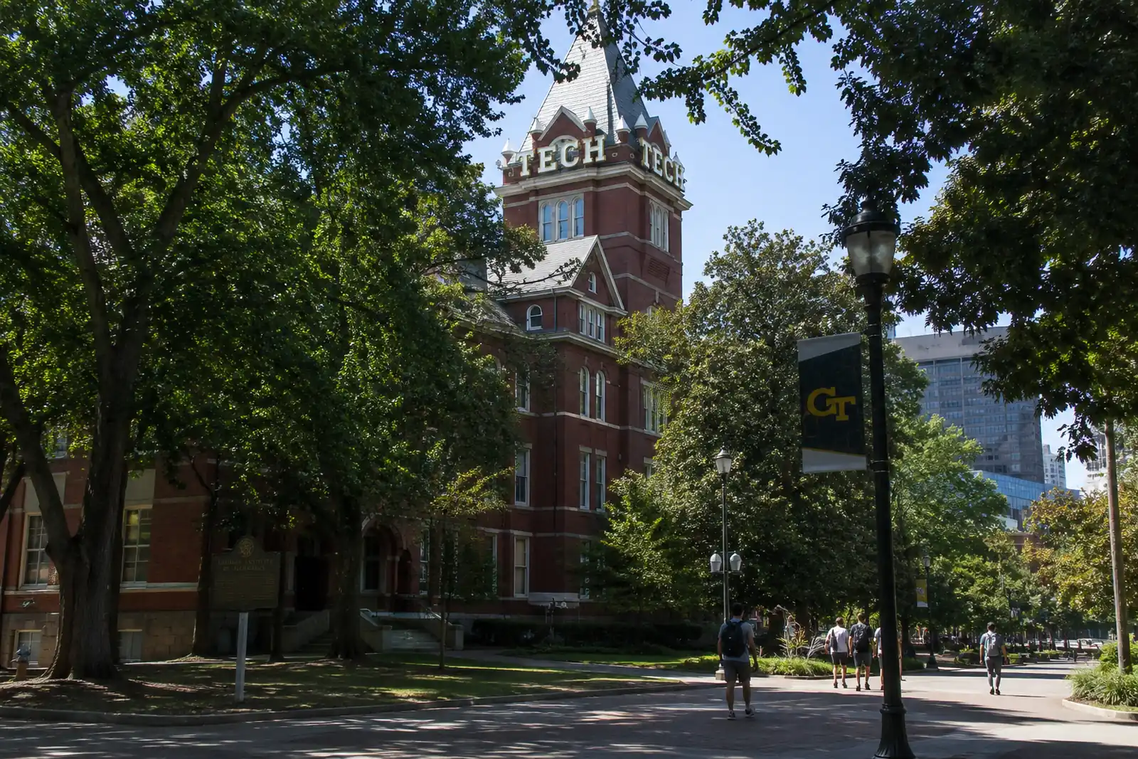 Georgia Tech campus walkway in Atlanta near Tech Tower for student moving services