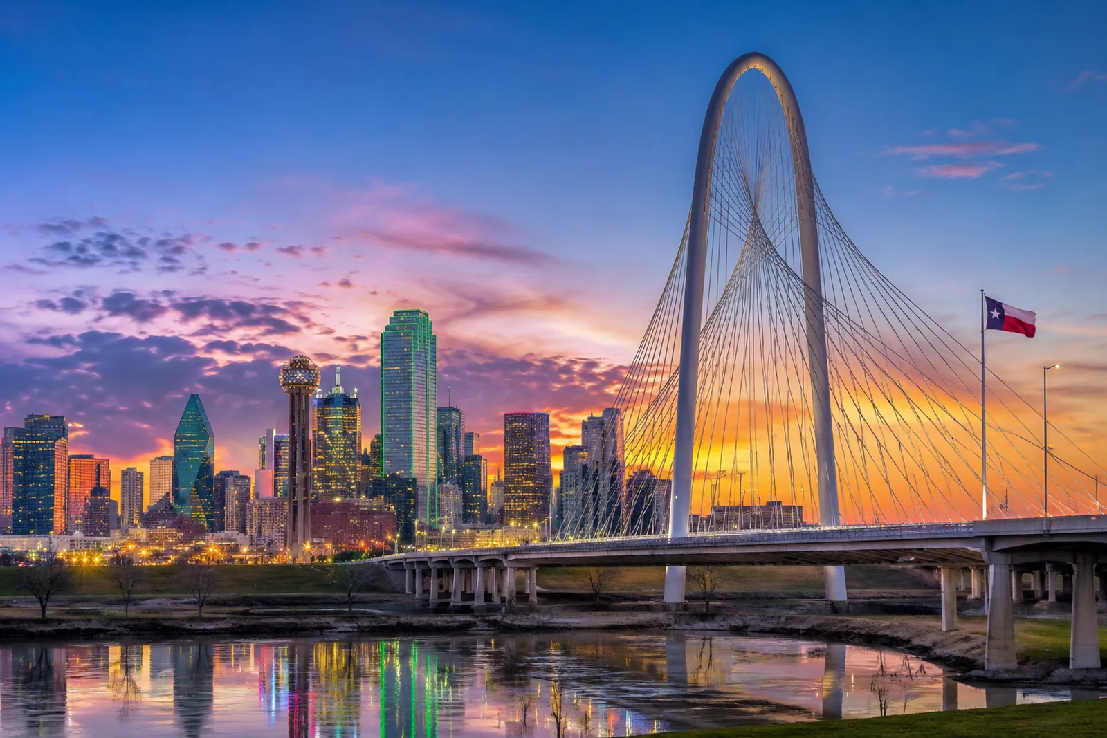 Margaret Hunt Hill Bridge and downtown Dallas skyline representing a relocation destination from Atlanta to Dallas