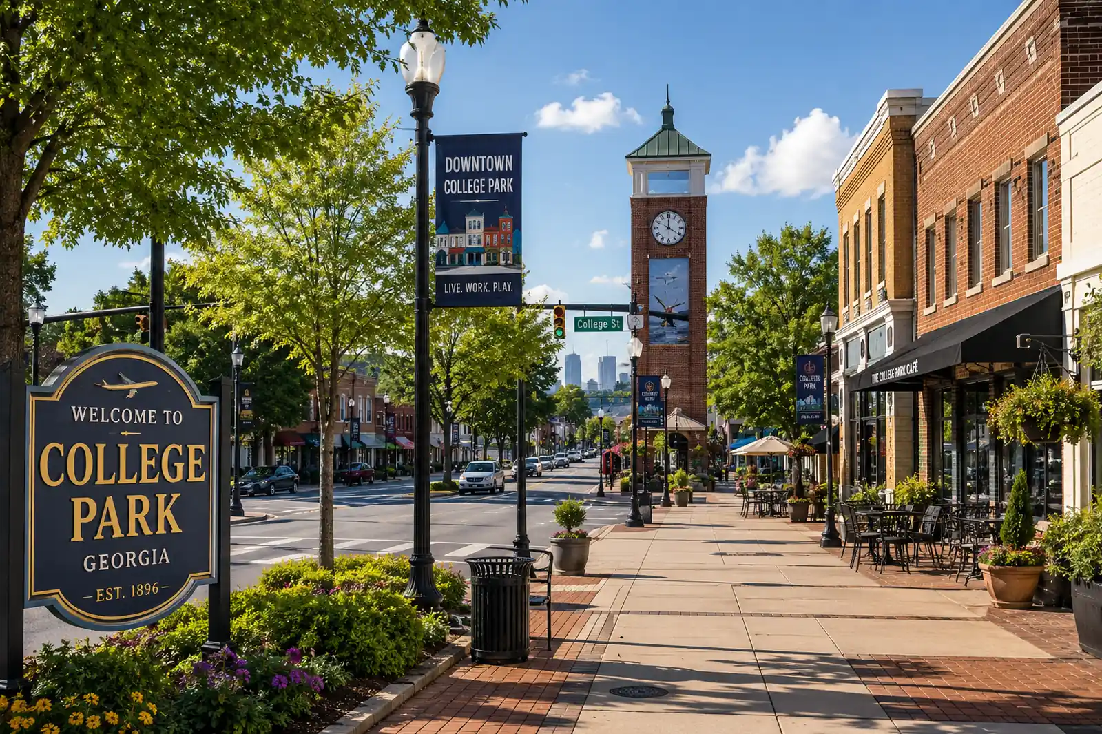 Downtown College Park GA near Main Street, showcasing the local area served by LIOO Moving's College Park movers
