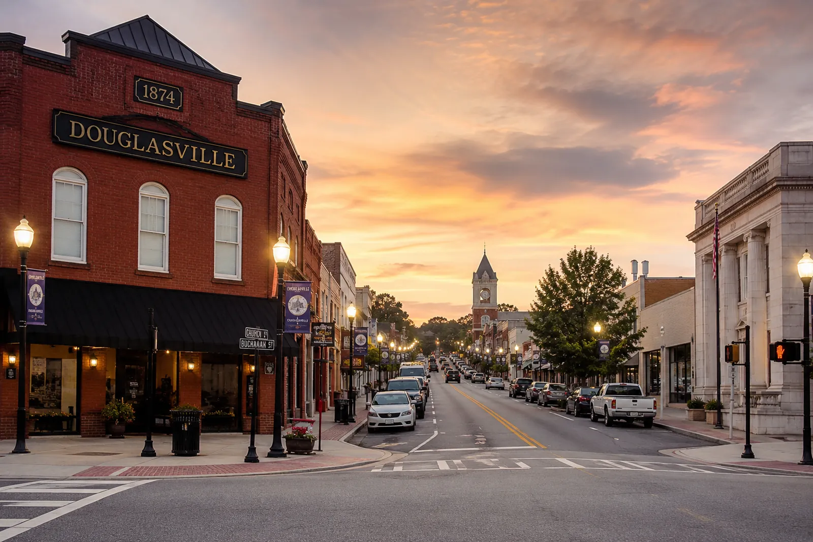 Historic main street in downtown Douglasville, Georgia
