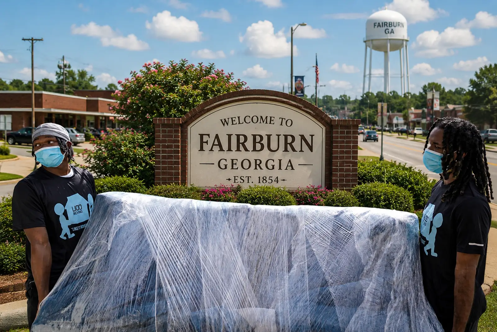 LIOO Moving crew protecting furniture in downtown Fairburn, Georgia during a residential move