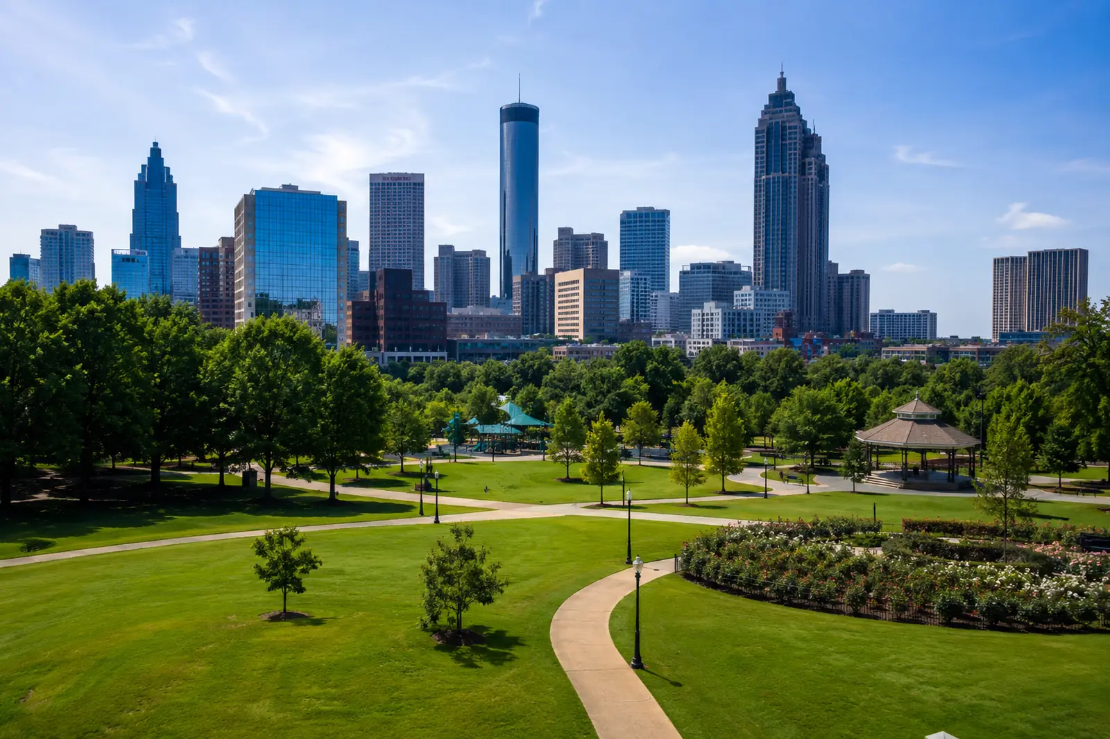 Grant Park Atlanta movers serving homes near the historic park with the downtown Atlanta skyline in view