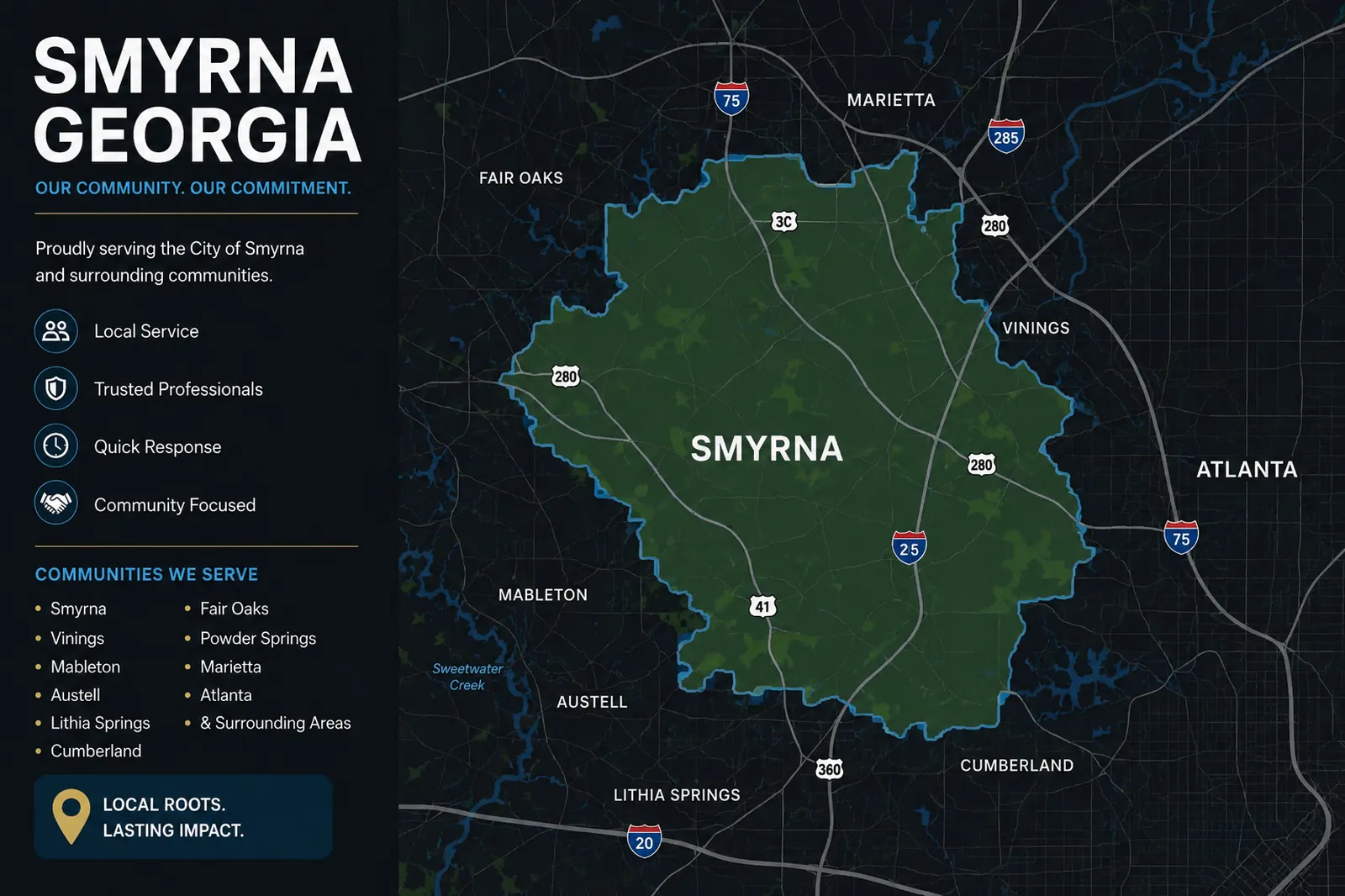 Service area map showing moving service coverage across Smyrna, Vinings, Cumberland, Mableton, Marietta, and nearby Cobb County communities
